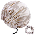 Silk Sleep Cap for Women Men - Adjustable Mulberry Silk Bonnet & Scrunchies