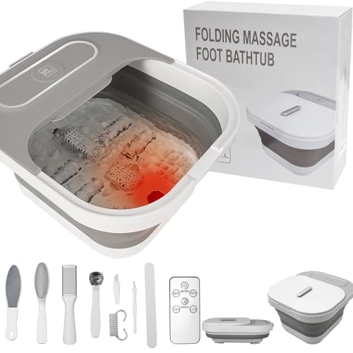 Collapsible Foot Spa Bath with Heat and Massage Rollers, Bubble, Foot Pedicure Kit, Temperature Control, Red Light, Pedicure Foot Spa, Foot Bath