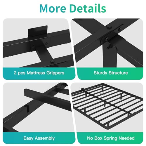 King Size Floating Platform Bed Frame with RGB LED Lights & Charging Station - Modern Metal Bed, Easy Assembly