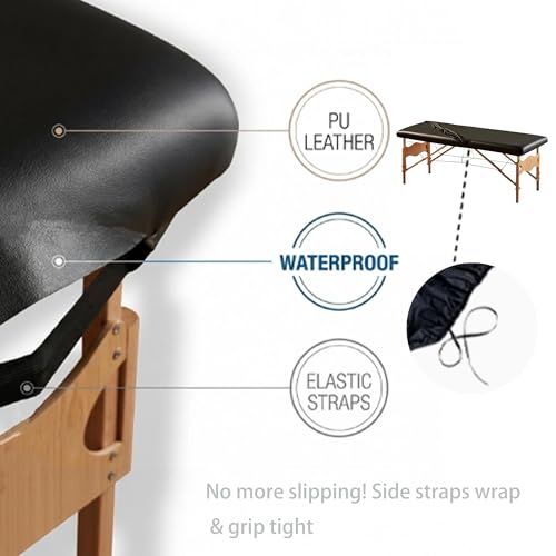 Waterproof Massage Table Cover - Black PU Leather, Elastic Fit, Professional Spa & Therapy Bed Protector