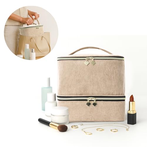 Nail Polish Organizer Bag Nail Kit Organizer Holds 30 Bottles and 1 Nail Lamp Double-layer Nail Polish Carrying Case Nail Art Tote Bag Khaki