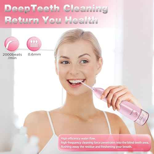 TOVENDOR Electric Water Flosser, Cordless Rechargeable Dental Oral Irrigator IPX7 Waterproof 300ML Travel Water Teeth Cleaner with 5 Tips for Braces Care Teeth Gums Cleaning, Home Office Daily Use
