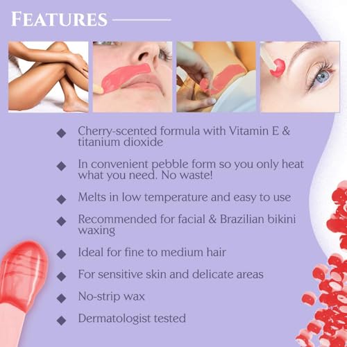 Wild Cherry Hard Wax Beads for Sensitive Skin - 35 oz, Disposable & No-Strip