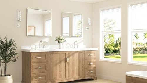 TETOTE 30x30 Inch Brushed Nickel Bathroom Mirror - Beveled Framed Over Sink Vanity
