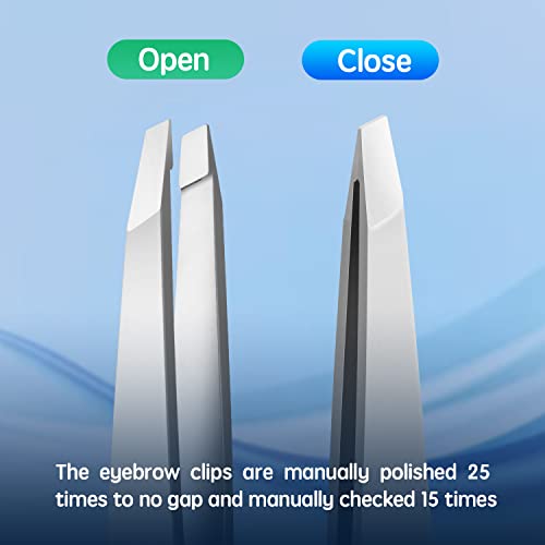 Tweezers for Eyebrows, Pointed TipTweezers for Women Facial Hair, Ingrown Hair Removal, Slanted and Pointed Tip Tweezers Set with PU Travel Case (Slant Tweezers)