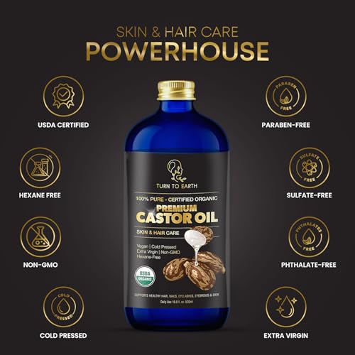 Organic Castor Oil 16.9 oz - Cold Pressed, USDA Certified, For Hair & Skin