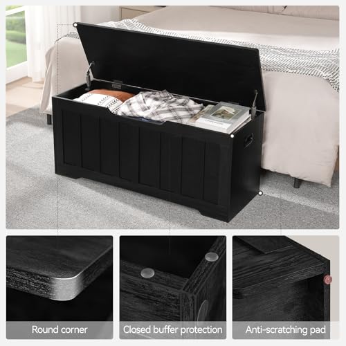 Extra Large Storage Chest with Safety Hinges, Black, 43.3 x 15.7 x 19.1 Inches
