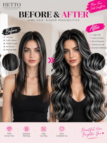 Hetto Balayage K Tip Hair Extensions Real Human Hair 16 Inch 50g - Silver Variation