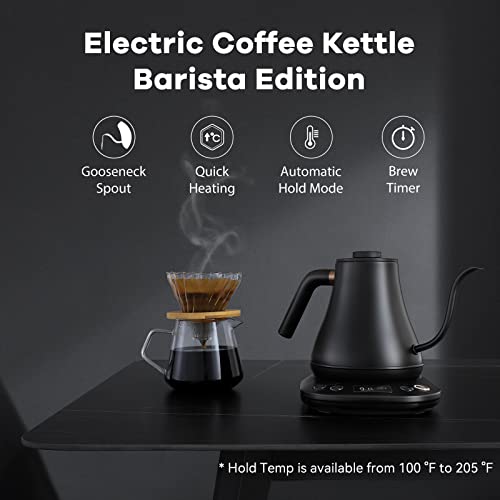 Mecity Matt Black 0.8L Gooseneck Electric Kettle 1200W - Temperature Control, Auto Shut-Off, Tea & Coffee