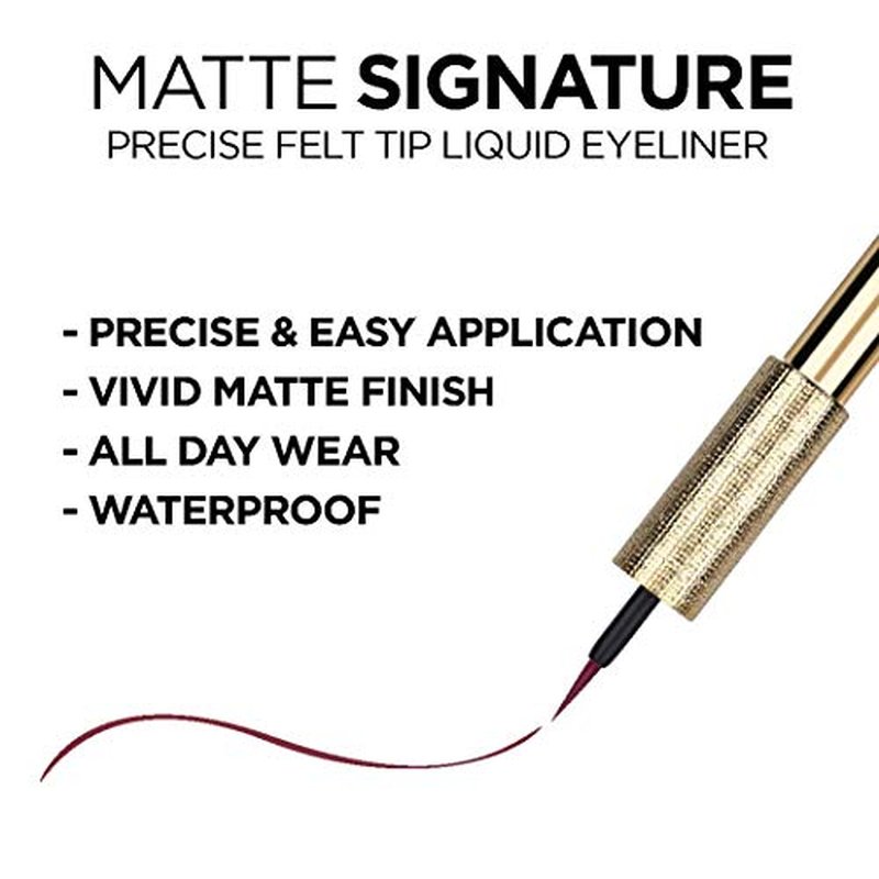 L¡¯Or?al Paris Makeup Matte Signature Liquid Dip Eyeliner, Waterproof, Precise and Easy Application, All Day Wear, Vivid Matte Finish, Burgundy, 0.07 fl; Oz.