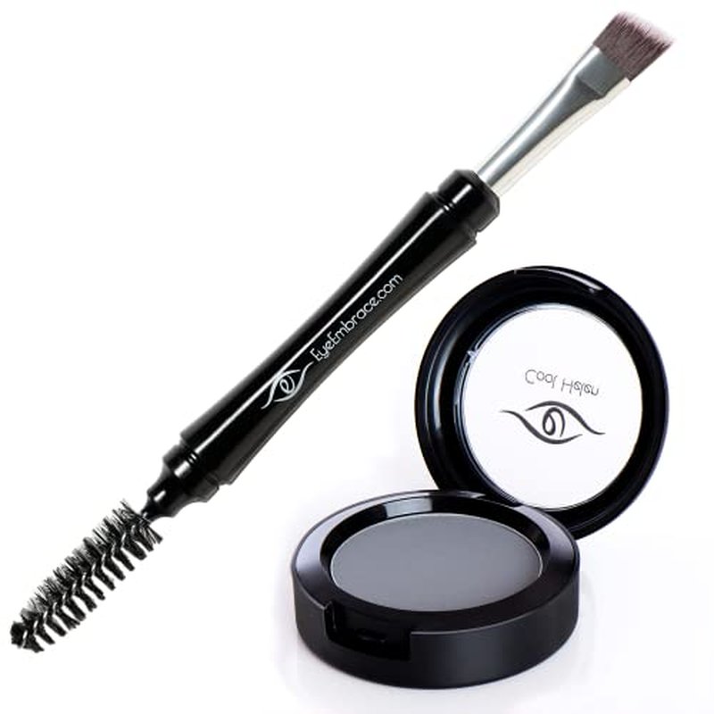 Eye Embrace Cool Helen Light Gray Eyebrow Powder & Pro Grip Angled Brow Brush Bundle - Waterproof, Cruelty-Free