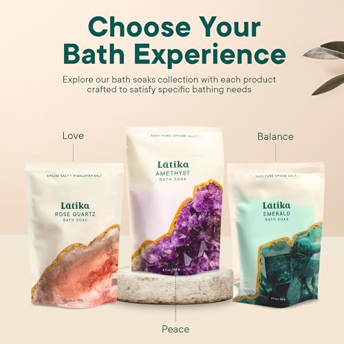 Latika Geode Bath Salts Set - 4 Ounce Pack of 3 with Essential Oils, Stress & Muscle Relief