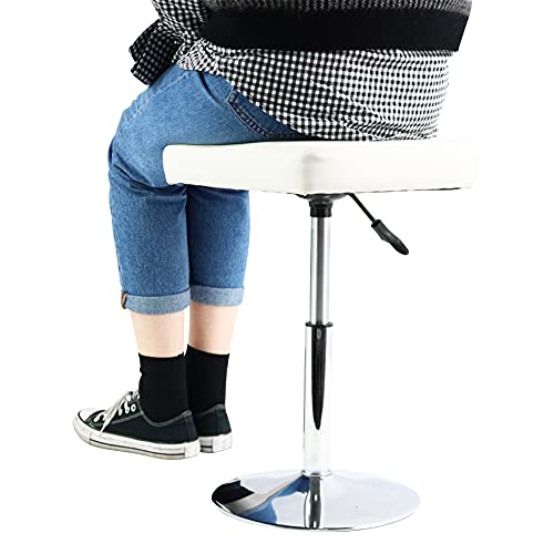 White Adjustable Salon Stool - Height-Adjustable Vanity & Barber Chair, Swivel, Small