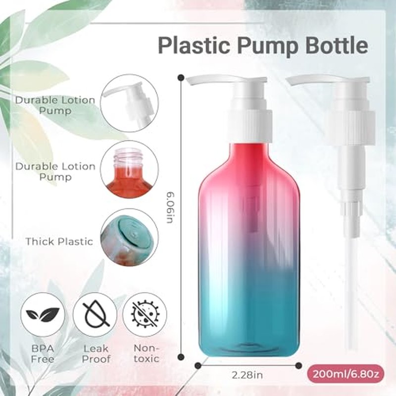 48 Pieces Empty Clear Gradient Color Pump Bottle, 8.4 oz Refillable Plastic Dispenser Bottles with Pump, Travel Lotion Container for Shampoo Hand Body Soap Oil Massage Moisturizer Face Cream Liquid
