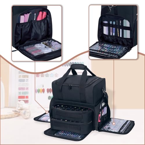 Nail Polish Organizer Case Holds 80 Bottles (15ml - 0.5 fl.oz) and a Nail Lamp,Nail Polish Case with 2 Removable Bags and Tools Storage Sections Black