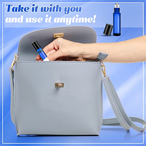 96 Pack 10ml Blue Glass Essential Oil Roller Bottles with Accessories