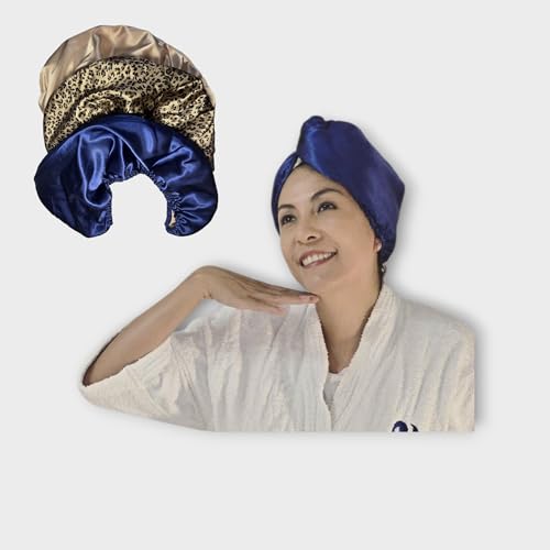 Champagne Satin Plopping Towel for Curly Hair - Adjustable Microfiber Hair Wrap, Prevents Frizz & Damage