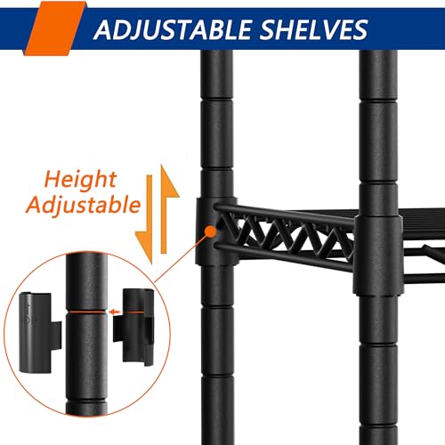 Adjustable Heavy Duty Wire Shelving Unit with Wheels - 4 Shelves, Black