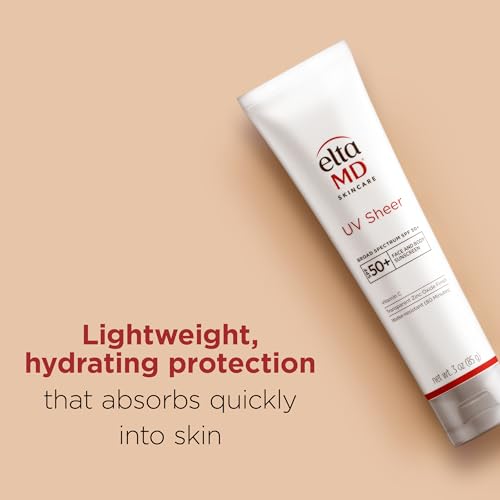 EltaMD UV Sheer SPF 50+ Sunscreen - 3 oz Tube Pack of 2, Oil-Free, No White Cast