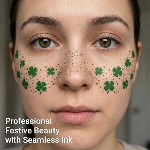 Threetols 6pcs St. Patrick's Day Face Sticker, Green Lucky Shamrock Clover Star Temporary Tattoos Saint Patrick's Day Clover Makeup Art Irish Holiday Decorations Gift for Women Men