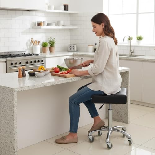 Heavy Duty Adjustable Rolling Lab Stool with Wheels - Black, 21 Inch Wide Seat