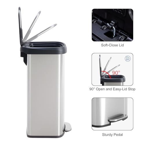 DUMOS 21 Gallon Kitchen Trash Can with Lid - Silver, Step-Activated