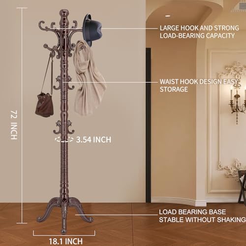Vintage Wooden Coat Rack with 14 Hooks - Triangle Base, Freestanding