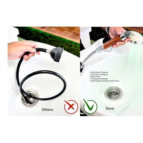 Socila LED Sprayer Head Color Changing for Shampoo Bowl Salon, Spray Head High Pressure Auto Color Changing For Dry & Frizz Hair With Stainless Steel Hose 1/2" to 1/4 Nut