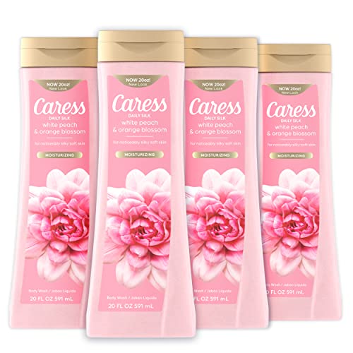 Caress Body Wash for Women, Daily Silk White Peach & Orange Blossom, Black Orchid & Patchouli Oil, Shower Gel Body Wash Moisturizing, 20 fl oz, 4 Pack Bundle