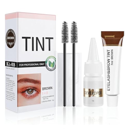 Eyelash & Eyebrow Color Kit, Professional Brown Color Set for Lashes and Brows, Natural Ingredients Long Lasting Safe & Easy to Use 7ml (Brown)
