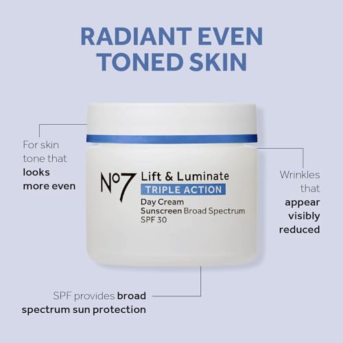 No7 Lift & Luminate SPF 30 Day Face Cream with Hyaluronic Acid & Vitamin C - Anti-Aging Hydrating Moisturizer, Suitable for Sensitive Skin - 1.69 Fl Oz