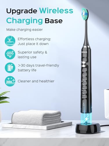 COSLUS C40 Sonic Electric Toothbrush for Adults & Family, Black - 1 Pack