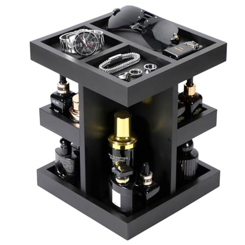 EXIN DECHEN Cologne Organizer for Men,Cologne Stand,3 Tier Wooden Perfume Shelf with Rotate,Desk Organizer,Gifts for Dad From Wife,Husband Boyfriend Birthday Gift Ideas,Gifts for Men