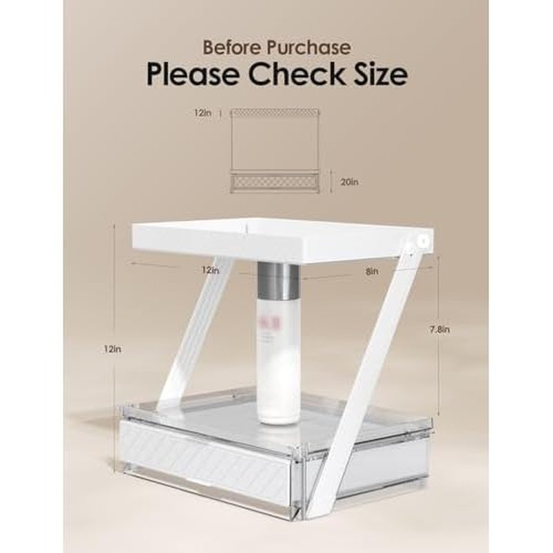 2 Tier Bathroom Countertop Organizer, Z-Shaped Vanity Organizer with Sliding Tray & Drawer, Skincare, Makeup & Perfume Storage Organizer, Acrylic office, Dresse & Desk Organizer