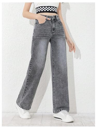 SweatyRocks High Waist Denim Flare Leg Jeans for Girls with Pockets