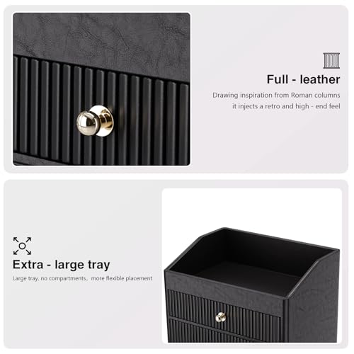 Black Vegan Leather Desk Organizer with 4 Layers and Tray - LADSTAG