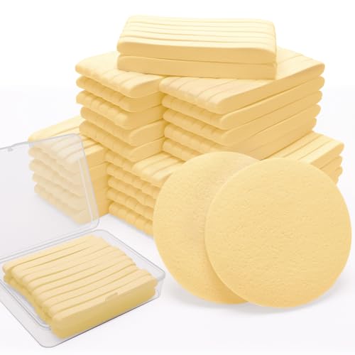 Yellow Compressed Facial Sponges with Box - Reusable Face Cleansing Pads by Luxiv