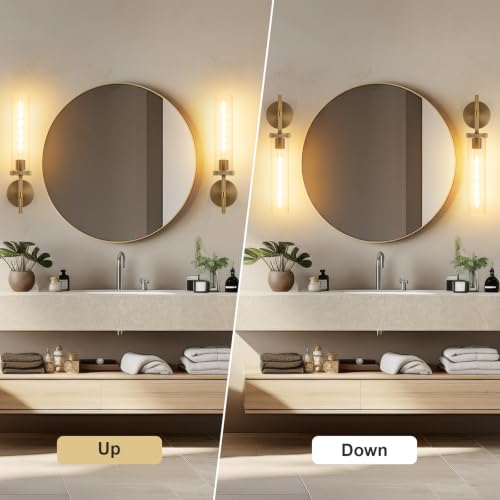 19.5-Inch Gold Knurled Wall Sconces Set of 2 with Clear Glass Tubes - Modern Bathroom Vanity & Living Room Lighting