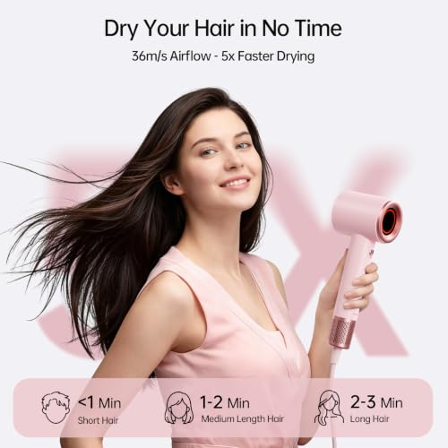 High Speed Ionic Hair Dryer - Pink Cherry Blossom Variation, 160,000 RPM, Magnetic Wall Mount