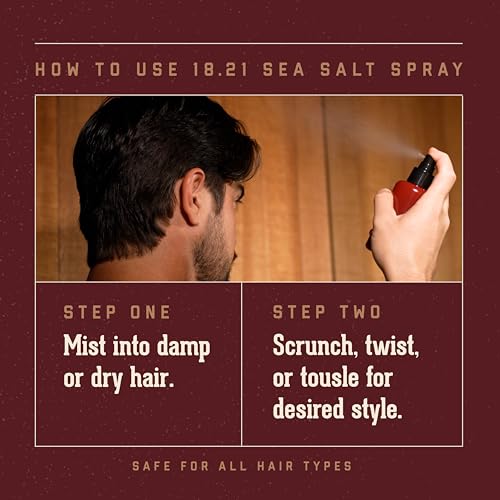 18.21 Man Made Sea Salt Texturizing Spray for Men - Weightless All-Day Hold, Tobacco Scent
