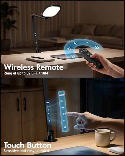LitONES Black LED Desk Lamp with Clamp, 2000LM, 30 Lighting Modes, Metal Arm