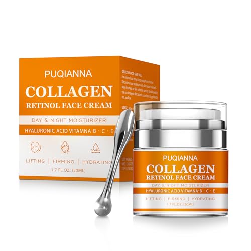 PUQIANNA Instant Face Lift Cream with Collagen & Retinol - Day and Night Face Moisturizer, Anti-Aging Firming Cream with Hyaluronic Acid & Vitamin B C E, Hydrating Lifting Face Cream, 1.7 Fl Oz