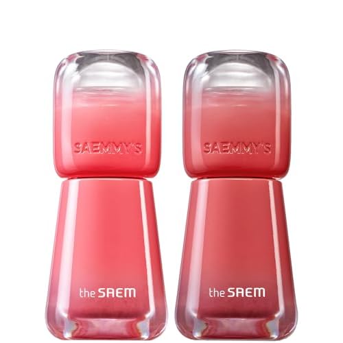 THESAEM Saemmy's Ade Shot Tint 2-Pack Set 0.2 fl.oz. - 02 Peach Oolong & 05 Rose Hibiscus - Korean Lip Tint Bundle Water Gel Stain - Plump Glowy Finish Buildable Radiant Gloss Duo
