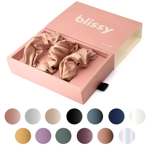 Silk Scrunchies 3 Pack - Rose Regular - 100% Mulberry Silk Hair Ties for Gentle Hold