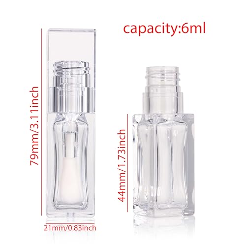 Clear Square Lip Gloss Tube Set - 18x 6ml PETG Lip Oil Containers with Wands