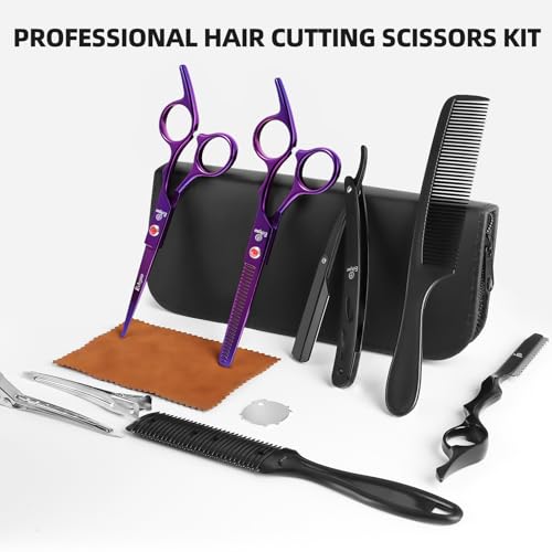 Ethyxe Purple Professional Hair Cutting Scissors Kit with Japanese Steel & Thinning Shears