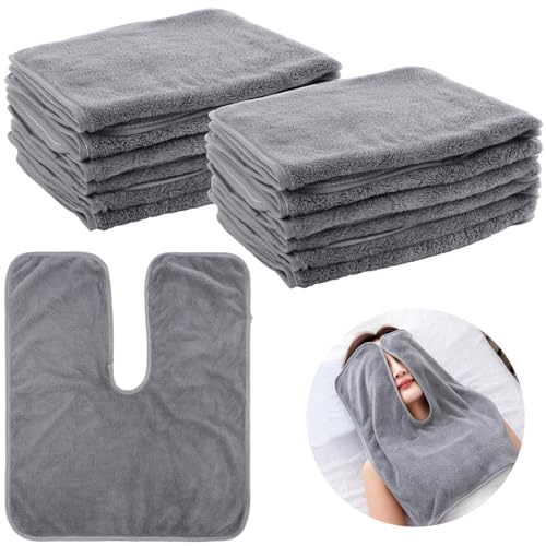 Gray U-Shaped Coral Fleece Facial Towels 12PCS Salon Spa Cleansing Cloths