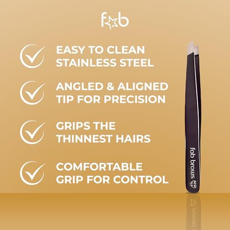 Fab Brows Professional-Grade Tweezers | Stainless Steel Eyebrow Tweezers for Women | Multipurpose Flat Tweezers for Facial Hair, Splinters, Ingrown Hair | Seamless Hair Plucking | Women's Grooming