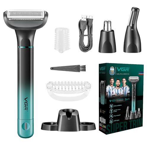 Men's 3-in-1 Waterproof Body Hair Trimmer with Detachable Heads