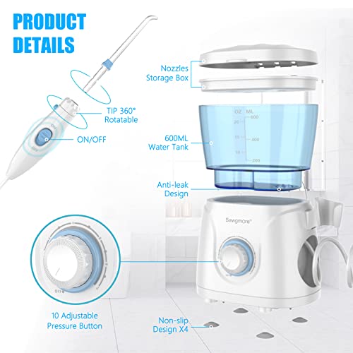 Water Dental Flosser for Teeth 600ML Electric Oral Irrigator - White